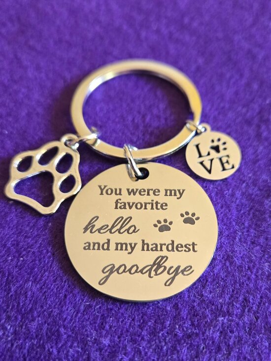 Other - Pet Memorial Keychain: Stainless Steel Paw Print, Engraved Charm (Cat/Dog)